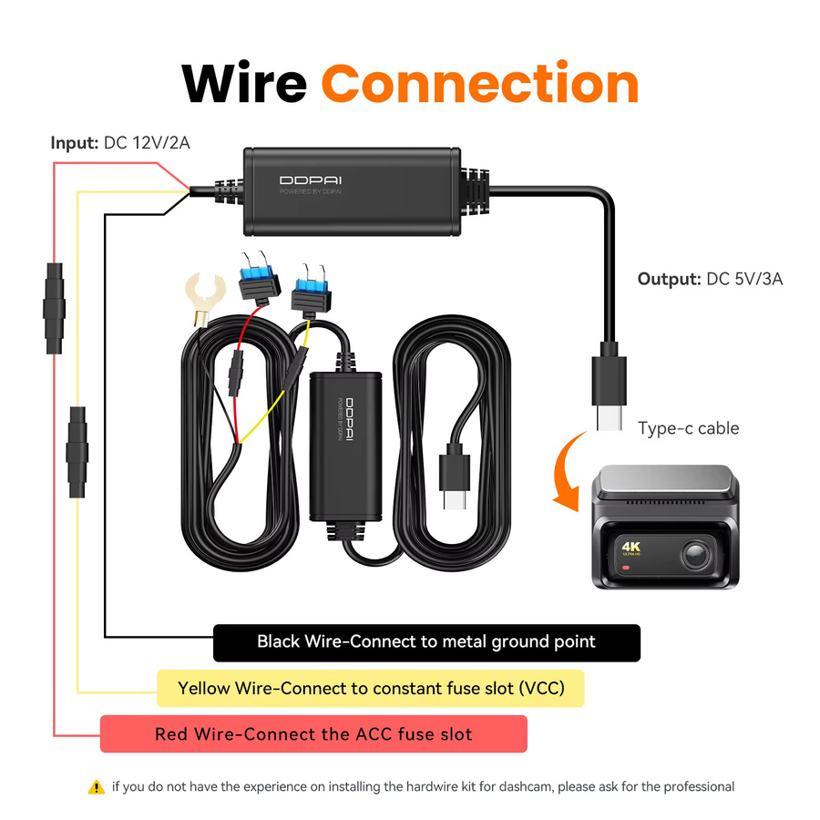 DDPAI Hardwire-Kit für Dashcams der Serien Z90, Z60, Z50Pro, Z40 und N3Pro mit USB-C-Schnittstelle für 24-Stunden-Parküberwachung in Schwarz - Bild 4