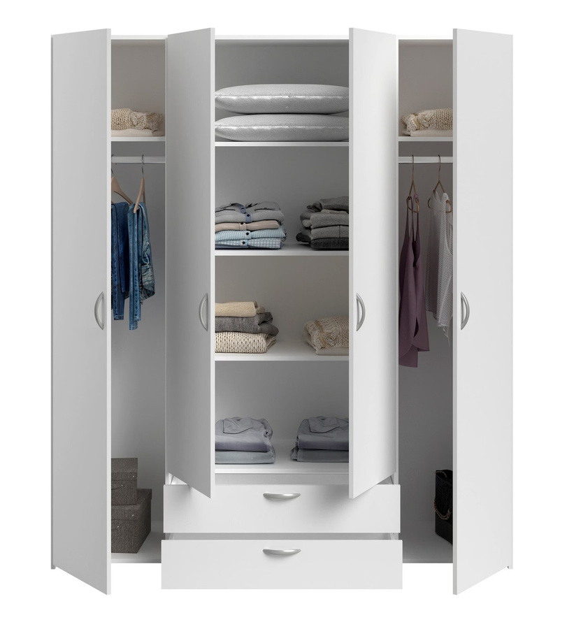 Parisot Kleiderschrank Daily 4-türig Weiß mit integrierten Schubladen, B: 160 cm, T: 51 cm, H: 185 cm - Bild 2