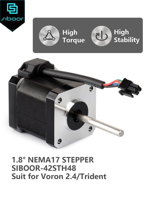 SIBOOR NEMA17 Schrittmotor 42STH48 in Schwarz für Voron 2.4 und Trident 3D-Drucker mit 1,8 Grad Schrittwinkel - Bild 1