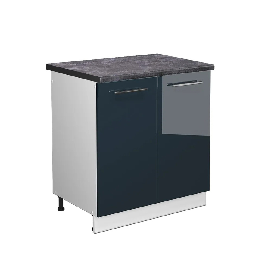 Vicco Spülenunterschrank Fame-Line in Dunkelblau Hochglanz und Weiß mit Anthrazit, Breite: 80 cm - Bild 2