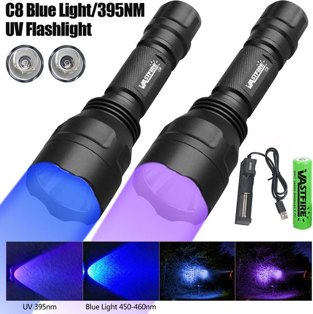 VASTFIRE UV-Taschenlampe Blau 395nm Ultraviolett-Detektor für Nagellack, Haustierflecken und Skorpione - Bild 1