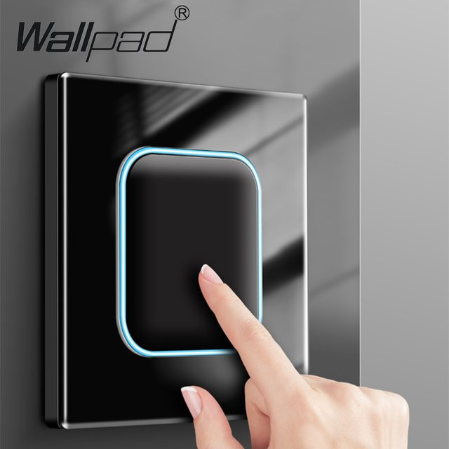 Wallpad Wandlichtschalter als 1- bis 4-Gang Momentschalter mit schwarzem Glasimpuls und LED-Anzeige - Bild 1