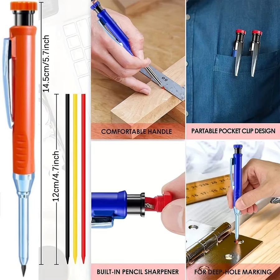 MROOFUL 6-teiliges Set Automatischer Bleistift für die Holzbearbeitung mit integriertem Spitzer und 2,8 mm Mine - Bild 5
