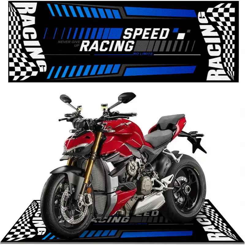 VIKAMA Motorrad-Bodenmatte im Racing-Style, rutschfester Garagenteppich für Innen- und Außenbereich, Multicolour - Bild 2