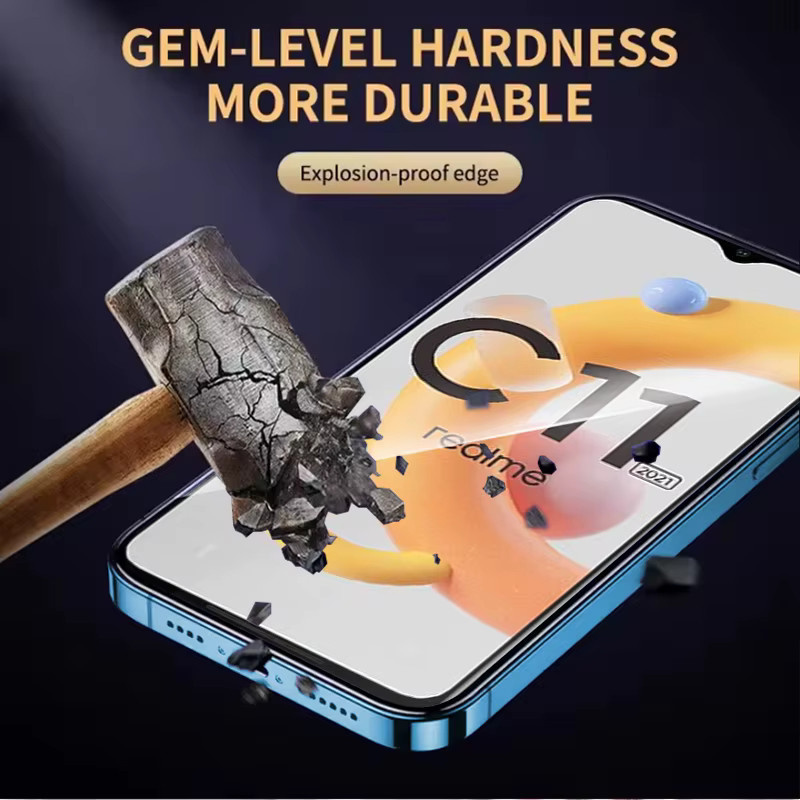 3er-Set gehärtetes Glas als Displayschutz für Realme C11 2021, transparent, mit Fingerabdruck-Entsperrung und Anti-Explosions-Schutz - Bild 4
