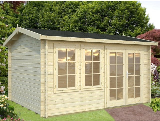 Palmako Iris Blockbohlenhaus aus Fichtenholz in Hellbraun mit Satteldach und Boden B/H/T: 390 x 245 x 300 cm - Bild 1