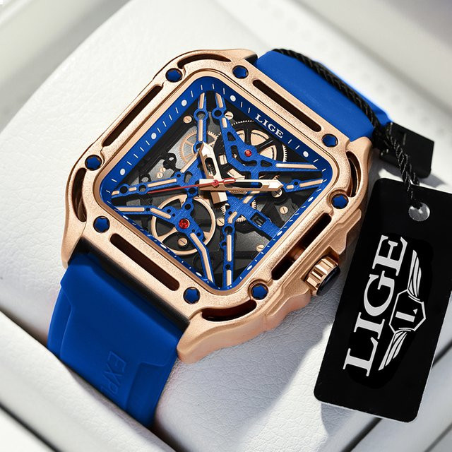 LIGE Armbanduhr, Quarz, eckiges Design, Silikonarmband, Herren, Blau - Bild 1