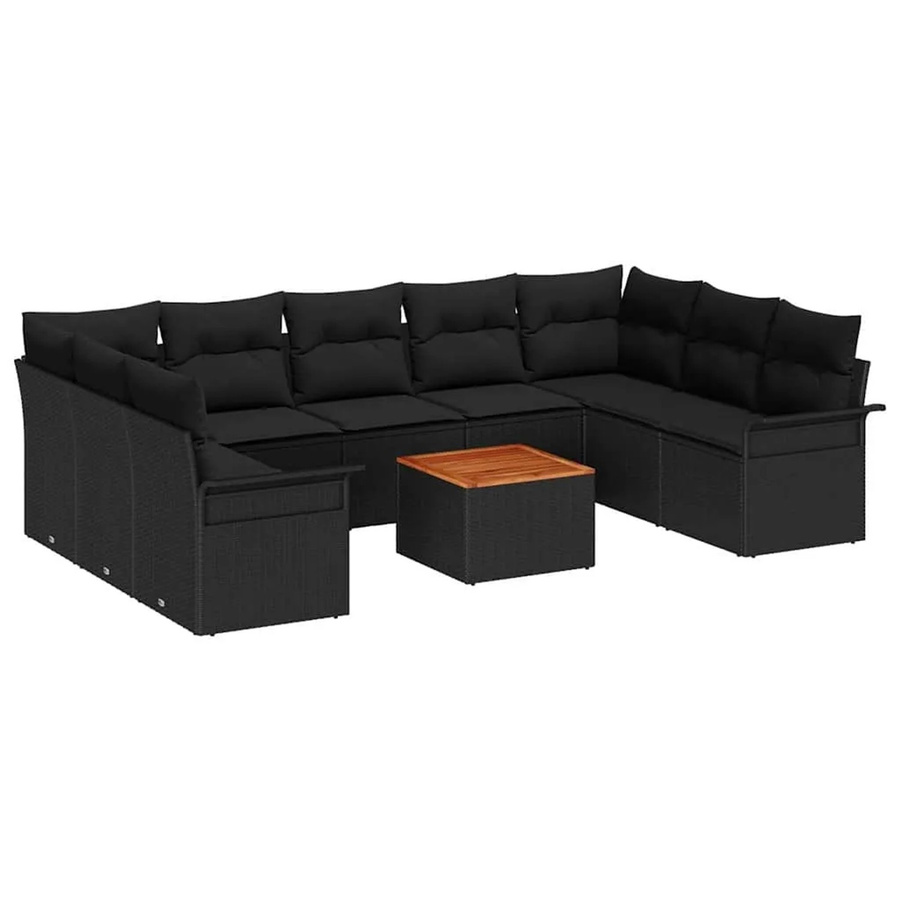 vidaXL Garten-Sofa-Set aus Polyrattan in Schwarz mit 10 Teilen und Stauraumfunktion inklusive Polster und Tisch - Bild 2