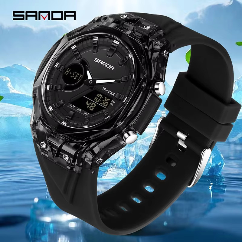 SANDA Armbanduhr, Quarz, Analog-Digital, Kunststoff, Schwarz, Herren - Bild 2