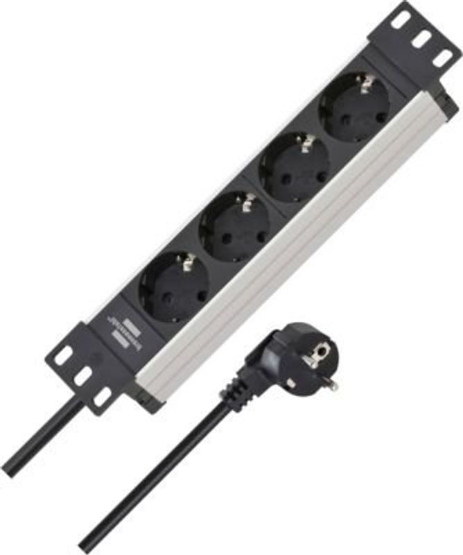 Brennenstuhl Alu-Line 10" Einbau-Steckdosenleiste 4-fach in Schwarz und Silber mit 2m Kabel und 45° Anordnung - Bild 2