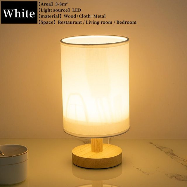 Nordische minimalistische LED-Tischlampe aus Holz und Stoff in Weiß mit warmweißem Licht im japanischen Stil - Bild 1