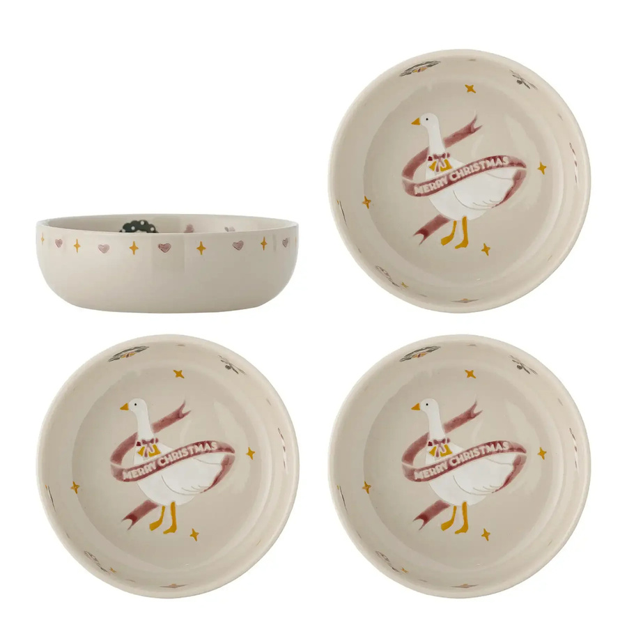 Bloomingville Schalen Mary aus Steingut, rot/weiß, 4er-Set, Durchmesser: 16 cm - Bild 1