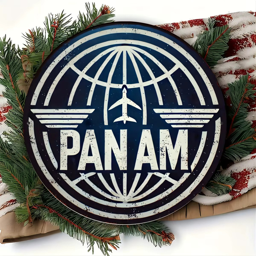 Potdemiel Vintage Pan Am Airways Aluminiumschild Rund in Blau mit Gravur als Retro-Wandkunstdekoration, Durchmesser: 20 cm - Bild 5