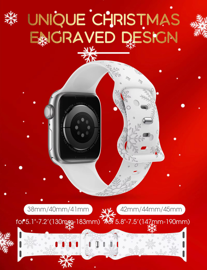 CRESTED Uhrenarmband Silikon, Weiß, Weihnachtsschneeflocken-Gravur - Bild 2