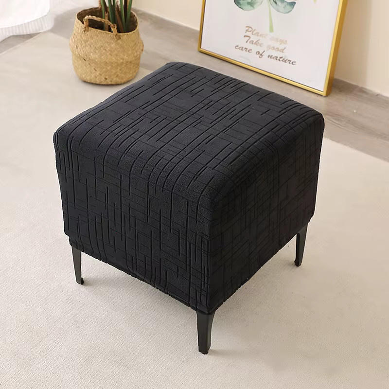 Yupartex Jacquard Ottomane Abdeckung Stretch Fußhocker Schonbezug, Schwarz, Karo-Design - Bild 6