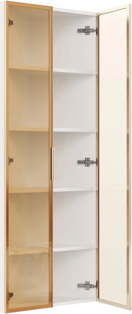 okwish Vitrine mit LED Beleuchtung und Glastüren in Weiß, B/T/H: 62 x 35 x 160 cm - Bild 1