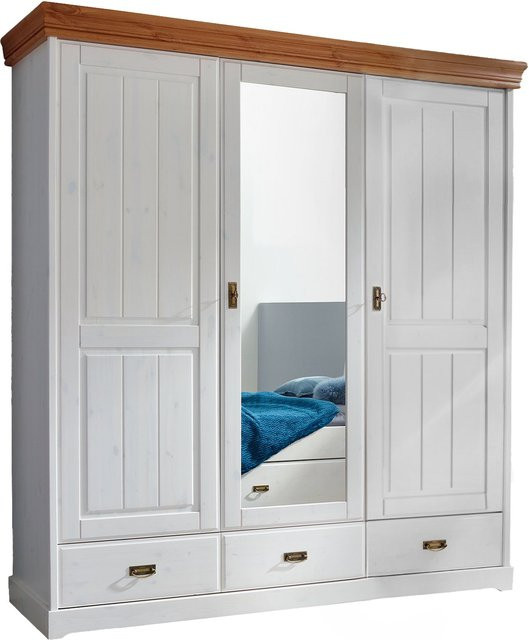 Kleiderschrank Skagen aus massiver Kiefer mit 3 Türen in Weiß - Bild 1