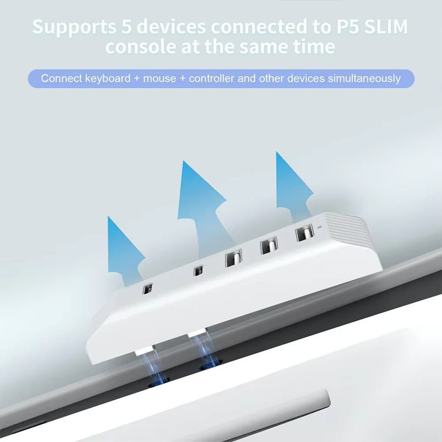 5-in-1 USB Splitter Erweiterungs-Hub für PS5 Slim Konsole Disc & Digital mit 3 USB-A und 2 Typ-C Anschlüssen - Bild 3