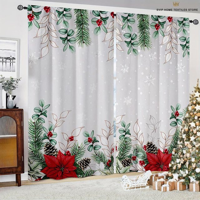 2er-Set Weihnachts Vorhänge mit Cartoon-Druck von Household supplies MH, Weihnachtsmann und Schneemann Motiv, halbtransparent, Mehrfarbig, Breite: 50 cm, Höhe: 130 cm - Bild 1