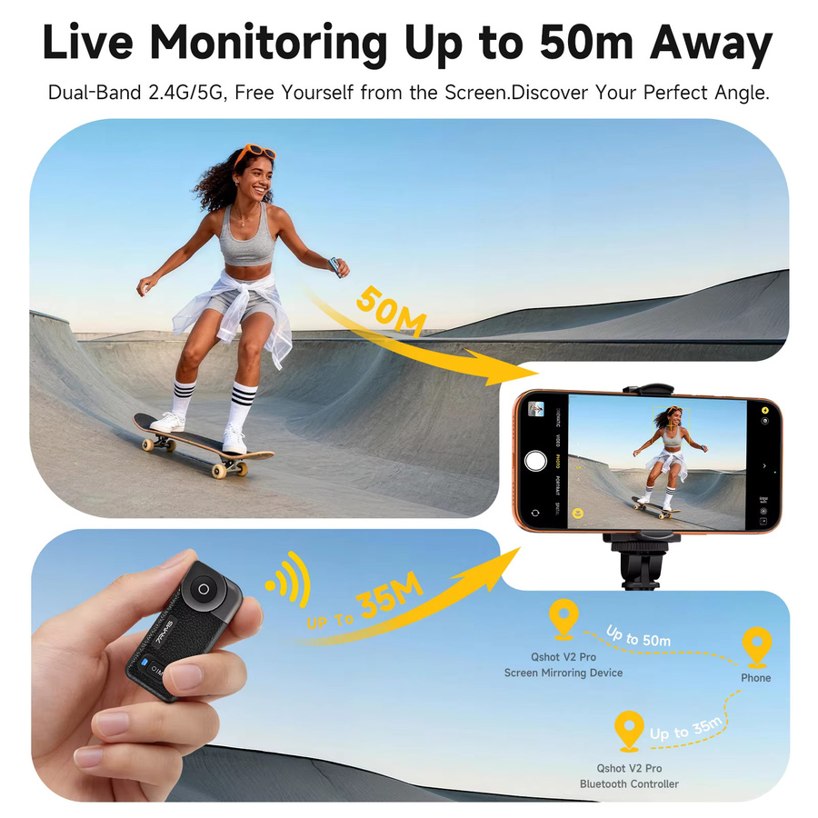 7RYMS Qshot V2 Pro Kabelloser Magnetischer Selfie-Monitor in Pink mit Lautsprecher, Fernbedienung und 4K/60fps Ausgang für dein Smartphone Vlog-Streaming - Bild 3