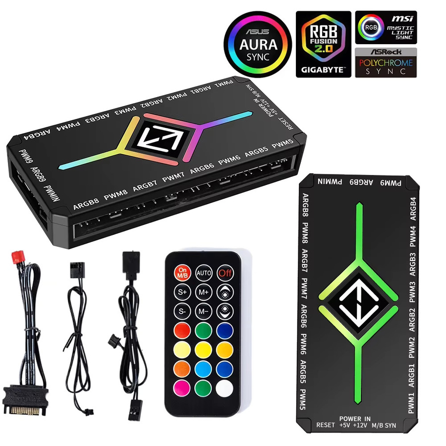 ALLOYSEED PC-Lüfter-Hub, 5 V, 3-poliger ARGB-Controller mit PWM-Temperaturregelung für Gaming-PC-RGB-Effekte in Schwarz - Bild 5
