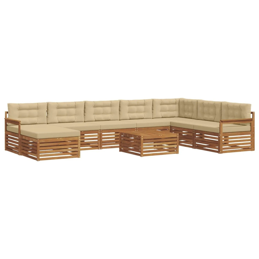 vidaXL Sofagarnitur 9-teilig aus Akazie Massivholz in Natur-Beige mit UV-beständigen Polsterkissen in U-Form - Bild 2