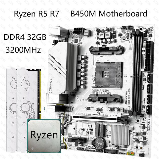 JGINYUE B450M Gaming Kit mit Ryzen R5/R7 Prozessor, 32 GB DDR4 3200 Dual-Channel-Speicher und M.2 NVMe Unterstützung sowie 4x ARGB Anschlüssen - Bild 1