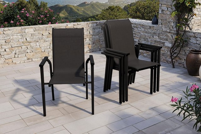 Kettler BasicPlus Pro Stapelsessel 4er-Set aus Aluminium und Textilene in Anthrazit, B/T/H: 70 x 65 x 99 cm - Bild 1