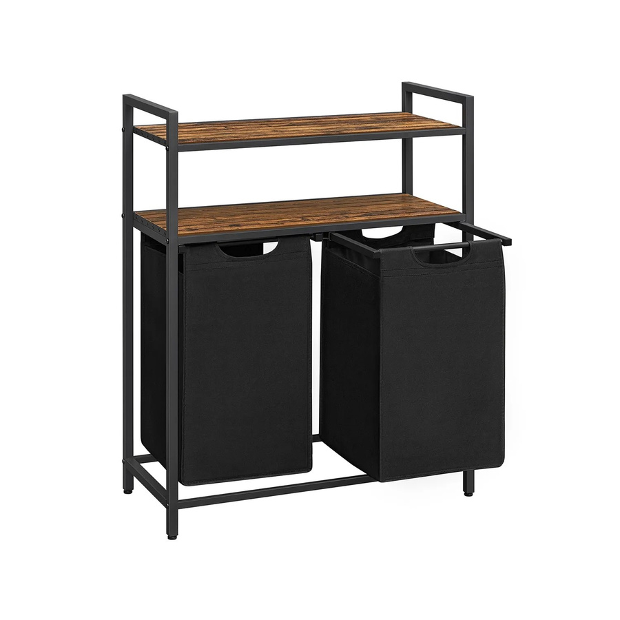 Vasagle Wäschekorb mit 2 Fächern in Braun-Schwarz, B/T/H: 33 x 73 x 92 cm - Bild 2