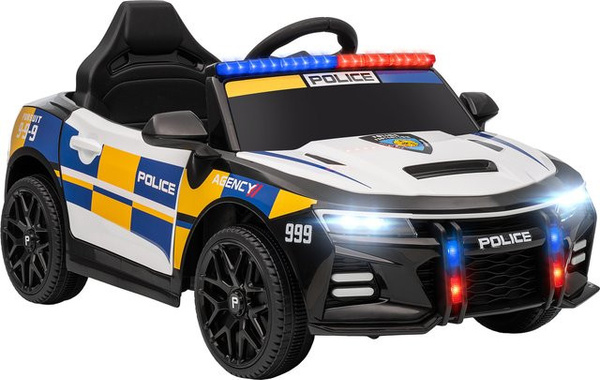 AIYAPLAY Polizei Elektroauto, mit Fernbedienung, Sirene, Warnlicht, Musik & Hupe, Weiß, ab 3 Jahre