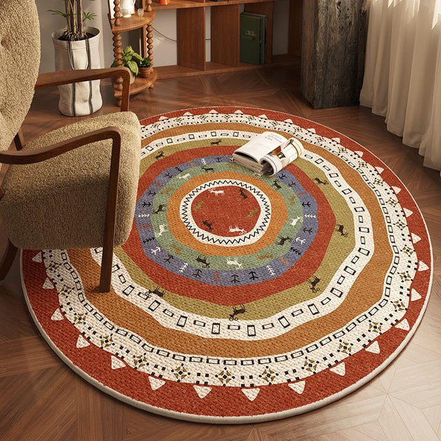 VIKAMA Vintage Rundteppich in Multicolour für Wohnzimmer und Schlafzimmer, Durchmesser: 80 cm - Bild 1