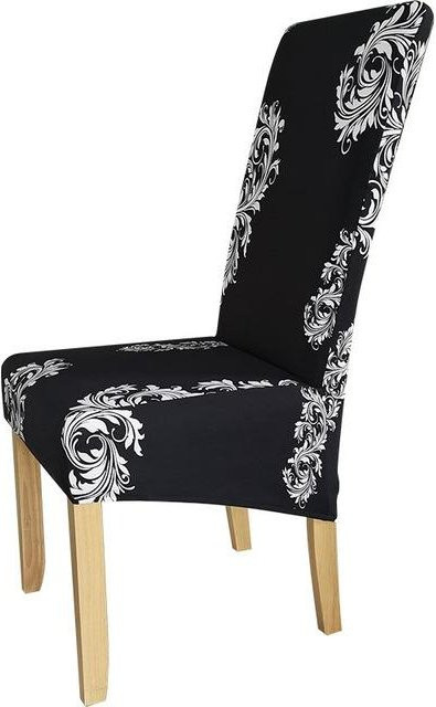Stretch-Stuhlbezug in XL-Größe mit geometrischem Design für Esszimmerstühle, Schwarz/Weißer Regen, elastisch und waschbar - Bild 1