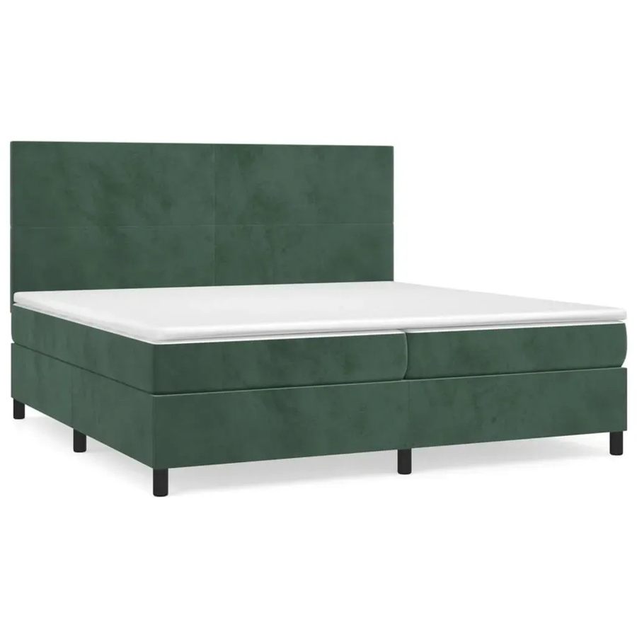 vidaXL Boxspringbett mit Matratze in Dunkelgrün aus Samt, Hybrid-Design mit Taschenfederkern, B/T/H: 200 x 200 x 128 cm - Bild 2
