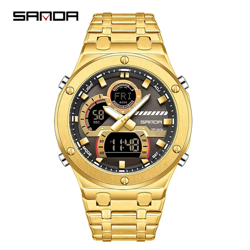 SANDA Armbanduhr, Quarz, Edelstahl, Analog-Digital, Schwarz, Herren - Bild 4