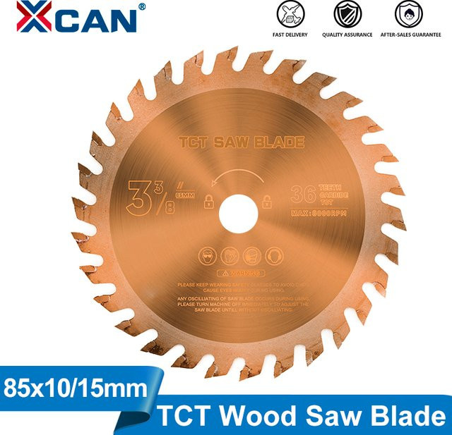XCAN Kreissägeblatt TCT Hartmetall mit TiCN Beschichtung für Holzbearbeitung, Durchmesser: 85 mm, Bohrung: 10 mm oder 15 mm, erhältlich mit 24, 30 oder 36 Zähnen - Bild 1