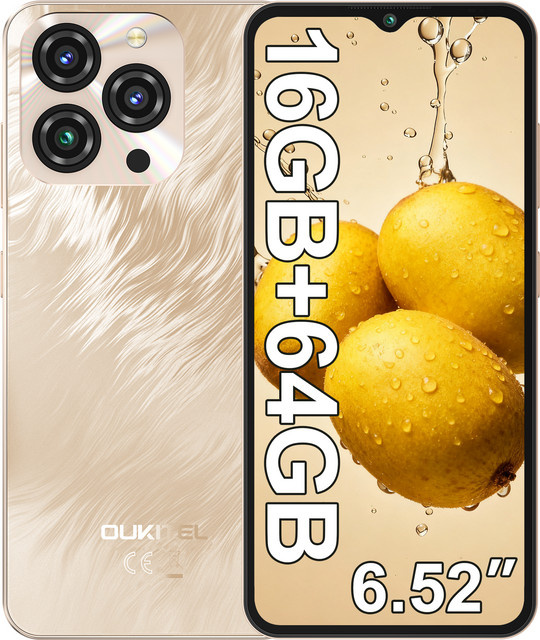 OUKITEL C3 Android 14 Smartphone in Schwarz mit 6,52 Zoll Waterdrop-Bildschirm, 16GB RAM und 64GB ROM sowie erweiterbarem Speicher bis 1TB und 5000mAh Akku - Bild 1