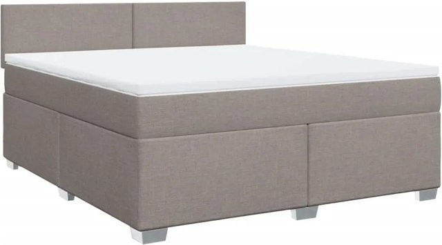 vidaXL Boxspringbett mit Matratze in Taupe, Weiß und Grau, Hybrid-Konstruktion mit Taschenfederkern, USB-Ladeport und Unterbettbeleuchtung, B/T: 180 x 200 cm - Bild 1