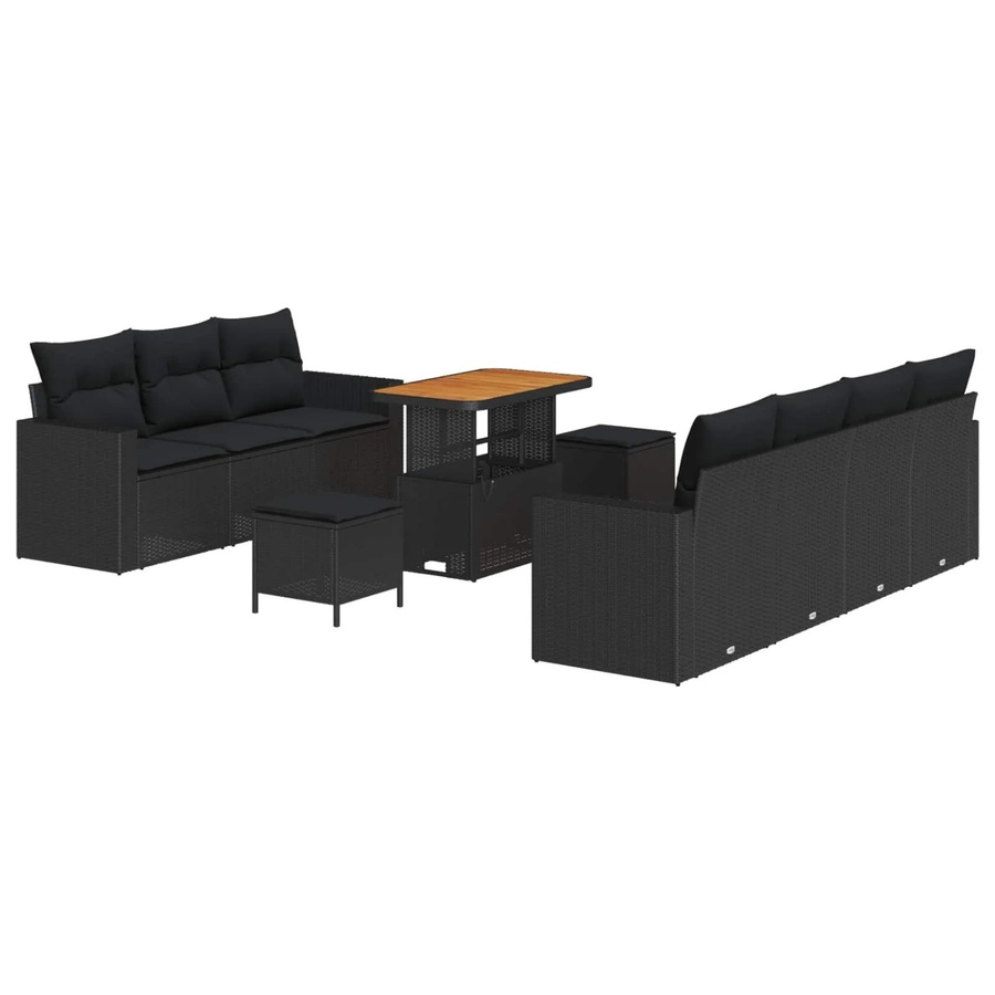 vidaXL Garten-Sofa-Set aus Poly-Rattan in Schwarz mit 10-teiligem Set, Kissen und Stauraumfunktion - Bild 2