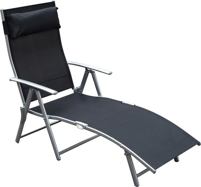 Outsunny Sonnenliege aus Metall und Textilene in Schwarz mit verstellbarer Kopfstütze und Armlehnen, B/T/H: 137 x 63,5 x 100,5 cm - Bild 2