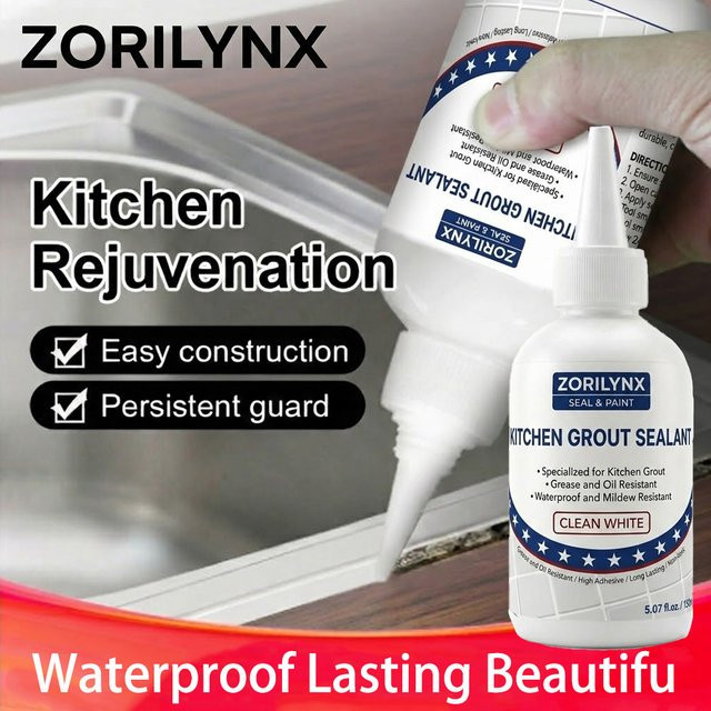 ZORILYNX Küchen-Fugenversiegelung in Reinweiß, wasserdichter und schimmelresistenter Fliesenreparatur-Klebstoff für Küchenrückwand und Spüle, 150 ml - Bild 1