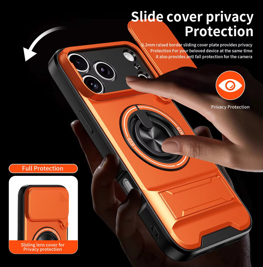 Huikai Magnetische Handyhülle mit Schiebe-Kamera-Schutz und Aufrechter Ständer für iPhone 17 Pro Max 16 Pro Max 15 14 13 in Orange - Bild 3