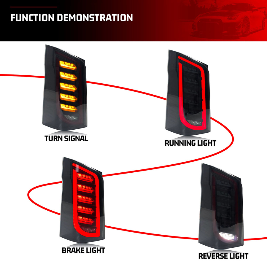 Schwarze LED-Rückleuchten mit sequenziellem Blinker für Mercedes Benz Vito und Metris (Baujahr 2016-2023) - Bild 2