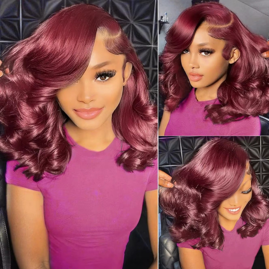 Happy Monday Bob-Perücke, Body Wave, Echthaar, Burgunderrot - Bild 5
