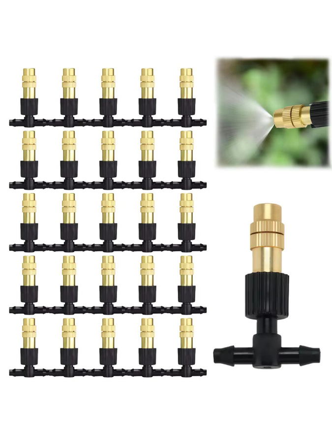 Verstellbare Messing-Sprühdüsen mit 4/7 mm Schlauch und 1/4 Zoll T-Stück für Garten und Gewächshaus in Gold - Bild 3