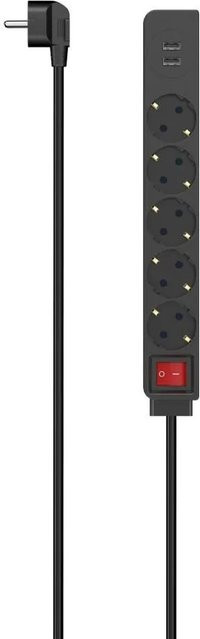 Hama 5-fach Steckdosenleiste mit USB-A 17W und Schalter in Schwarz - Bild 1