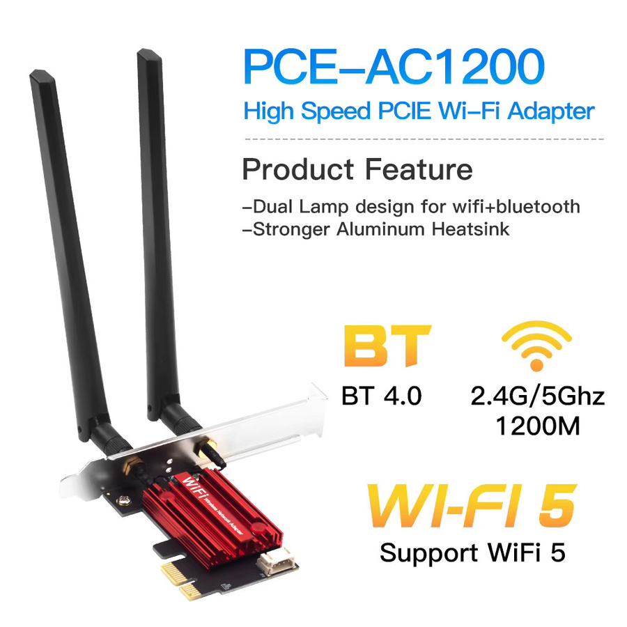 Fenvi WiFi 5 PCIe Netzwerkkarte AC1200 Dualband 2,4 GHz/5 GHz mit Bluetooth für Desktop-PCs - Bild 2
