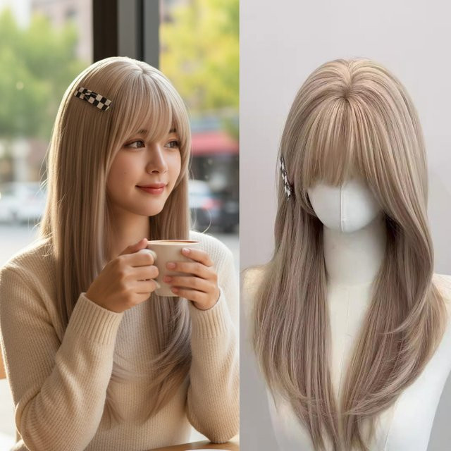 Blonde Perücke für Damen, gerade, geschichtet mit Pony, 50,8 cm - Bild 1