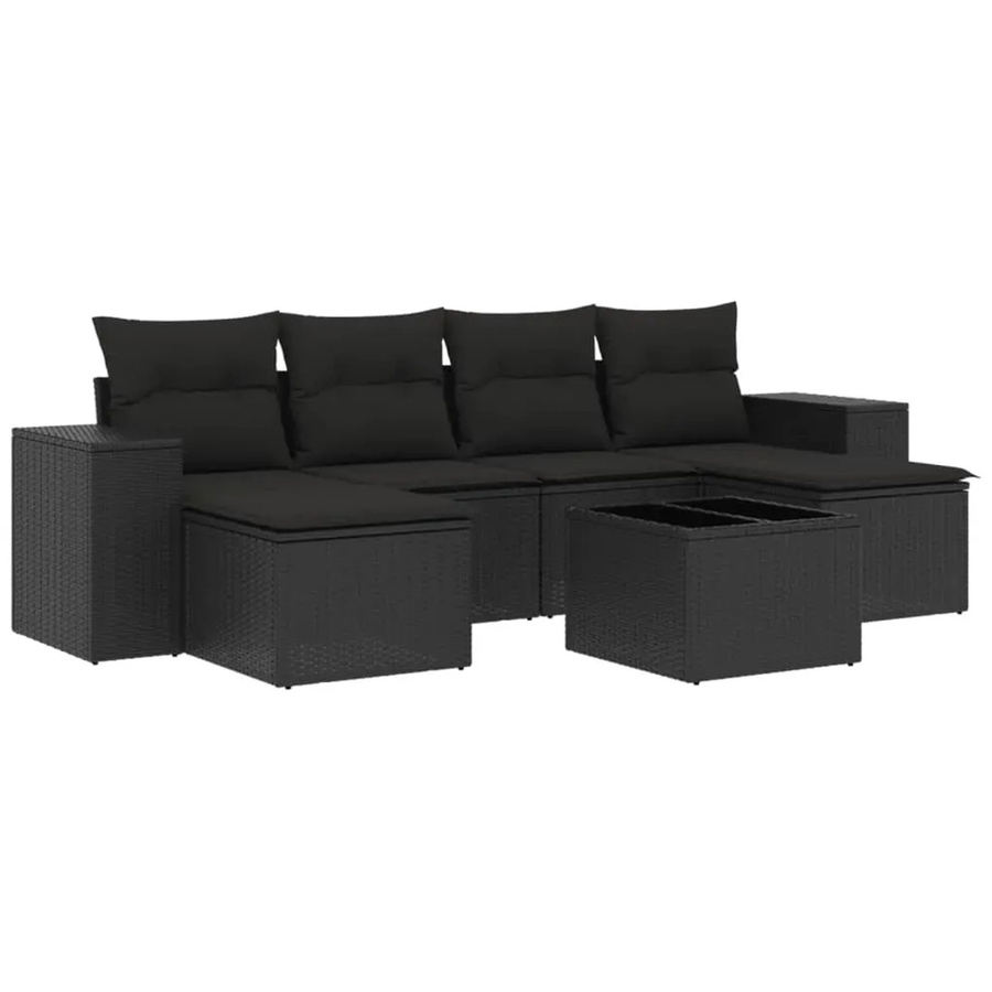 vidaXL 7-teilige Garten-Sofagarnitur aus Poly-Rattan mit Kissen in Schwarz - Bild 2
