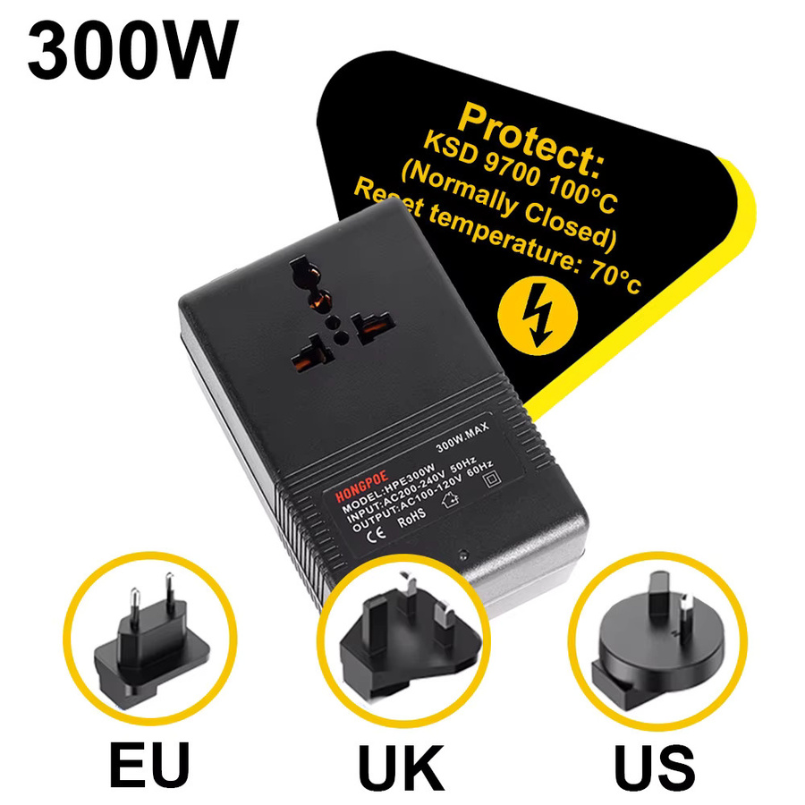 Spannungswandler Transformator 220V auf 110V oder 110V auf 220V Reiseadapter Schwarz 200W 300W - Bild 3