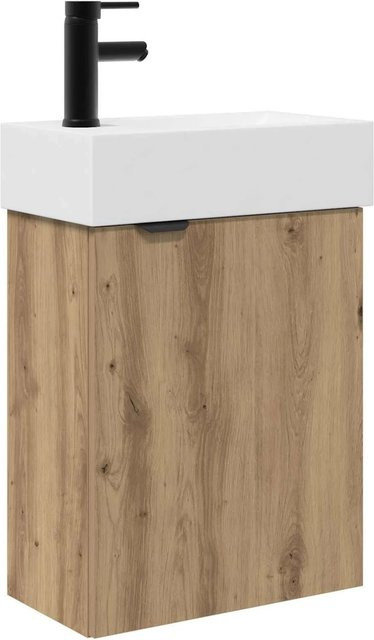 vidaXL Badezimmer Waschtischunterschrank mit Waschbecken in Artisan-Eiche und Weiß, Wandmontage, Modernes Design - Bild 1